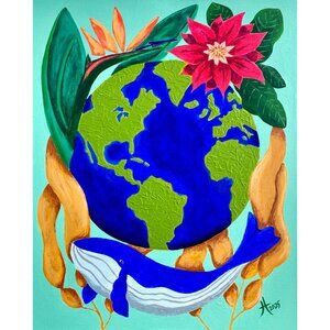 Art Print 5x7in Earth Day 2025 Acrylic Painting Hand Signed Matted Frame Ready